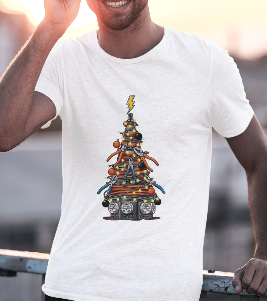 Electrician Christmas Tree Tools And Lights Holiday Display T-Shirt