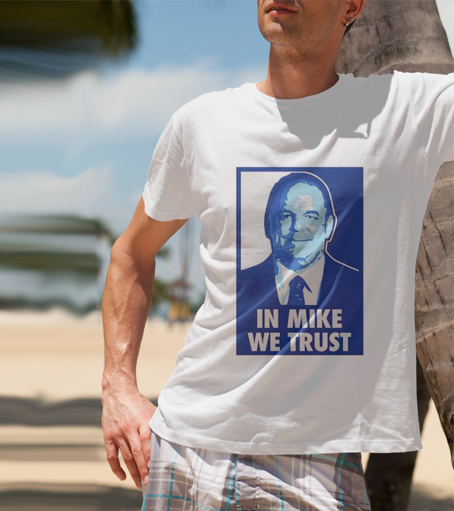 In Mike We Trust Mike Elko Blue Portrait T-Shirt