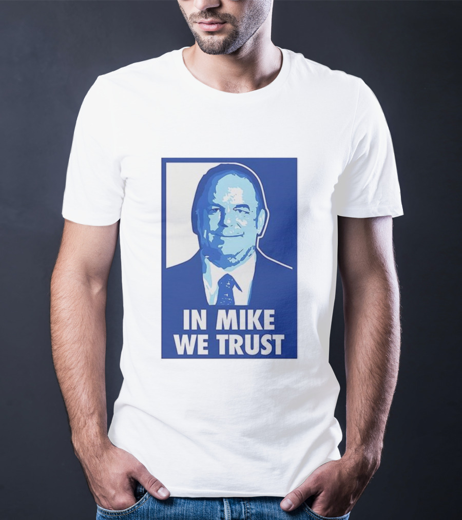 In Mike We Trust Mike Elko Blue Portrait T-Shirt