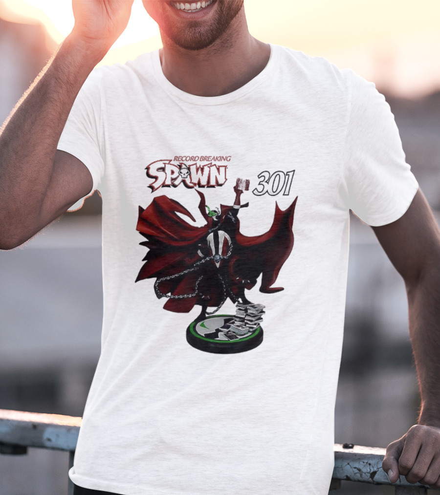 Record Breaking Spawn 301 Comic Iconic Red Cape Hero T-Shirt