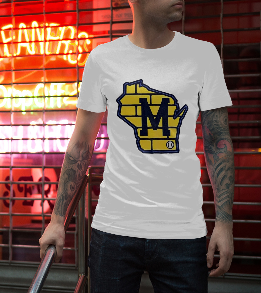 Milwaukee Brewers Wisconsin Brick M Baseball Icon T-Shirt