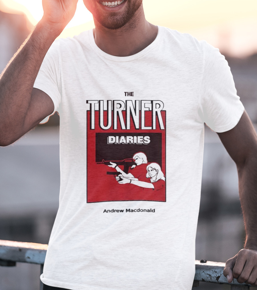 The Turner Diaries Andrew Macdonald Red Cover Art With Figures And Weapon T-Shirt