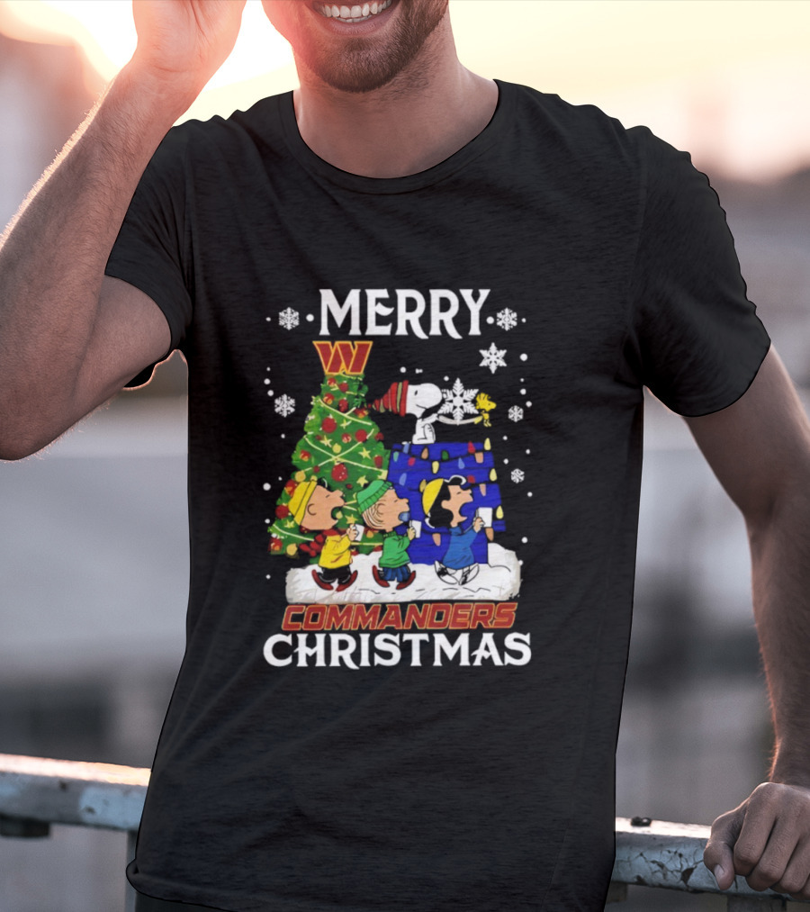 Merry Snoopy And Friends Washington Commanders Christmas NFL T-Shirt