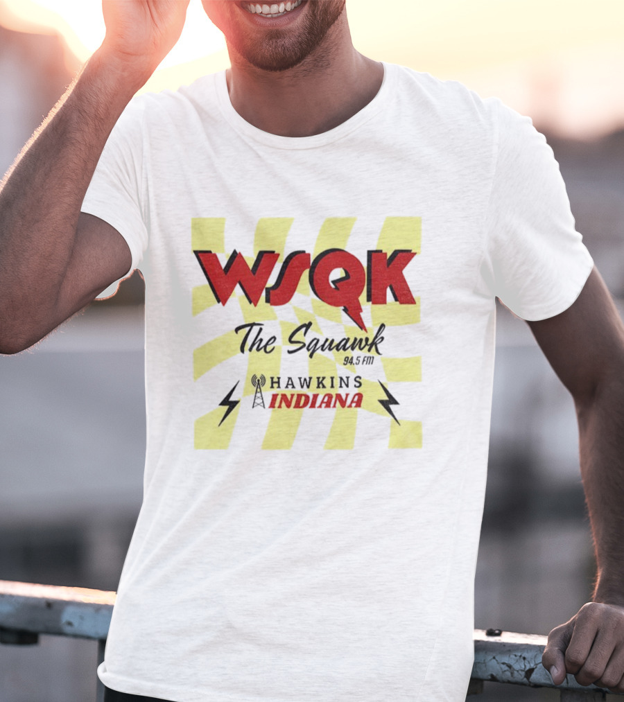 WSQK 94.5 FM The Squawk Hawkins Indiana Radio And Lightning Bolts T-Shirt