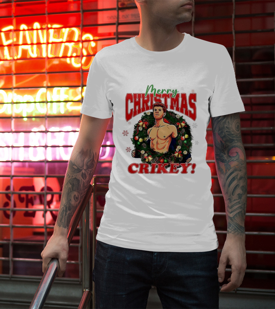 Merry Christmas Crikey 2025 Robert Irwin Wreath Illustration T-Shirt