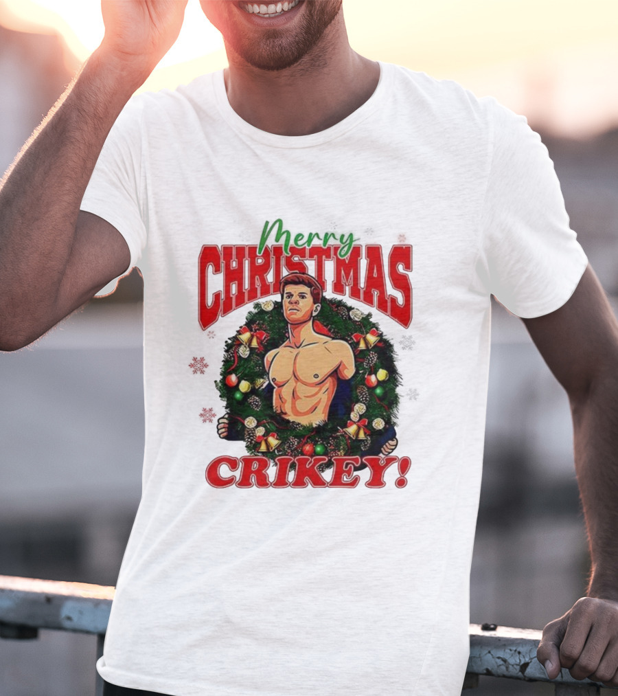 Merry Christmas Crikey 2025 Robert Irwin Wreath Illustration T-Shirt