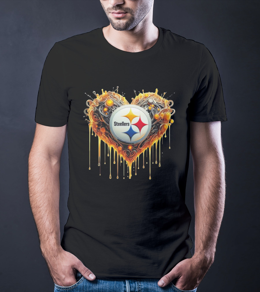 Pittsburgh Steelers NFL Heart Caramel Swirl Pattern T-Shirt