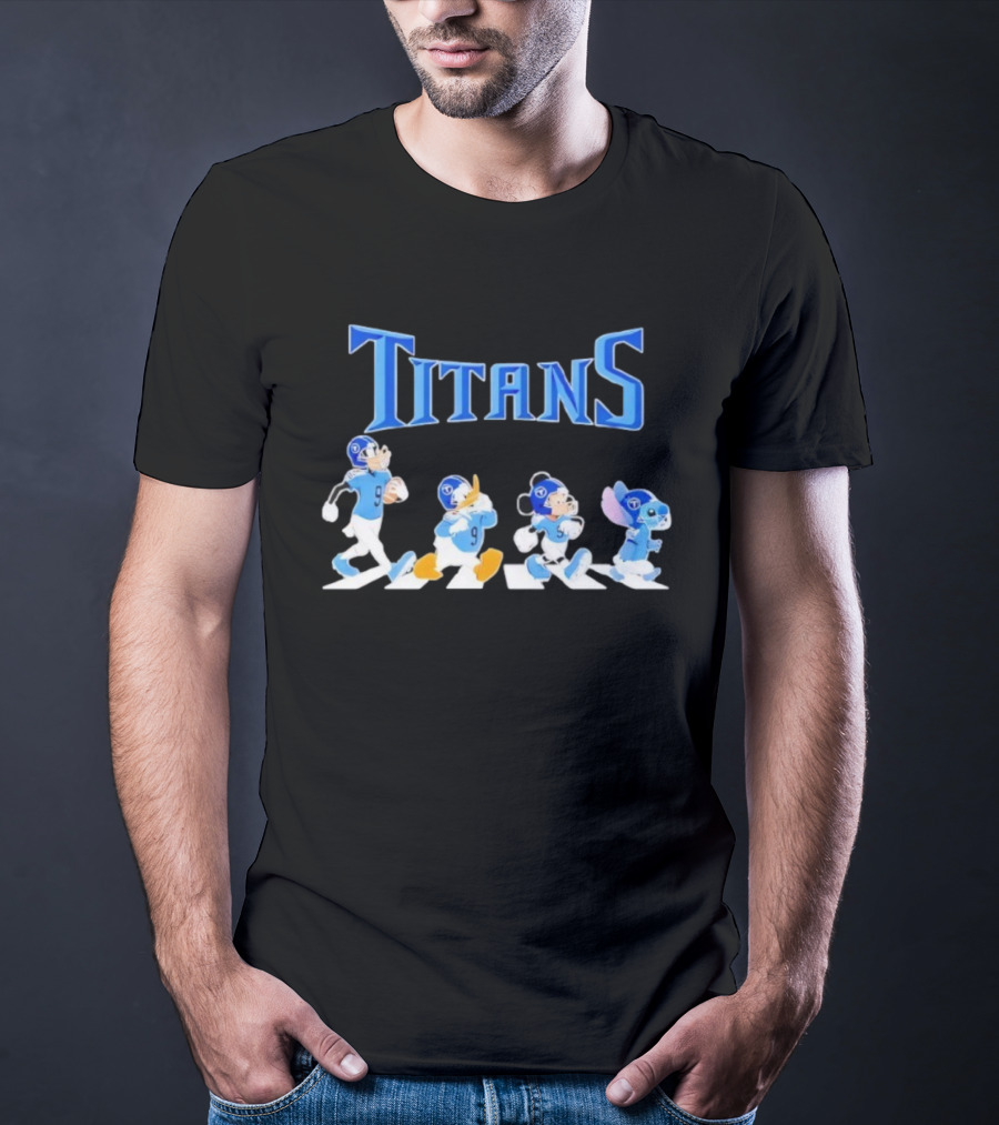 Tennessee Titans Mickey Mouse Donald Duck Goofy Stitch Abbey Road NFL Crossover T-Shirt