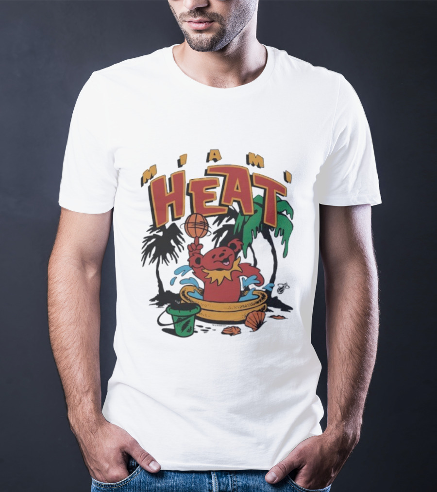 Grateful Dead Bear Miami Heat Basketball Palm Trees Beach Theme T-Shirt