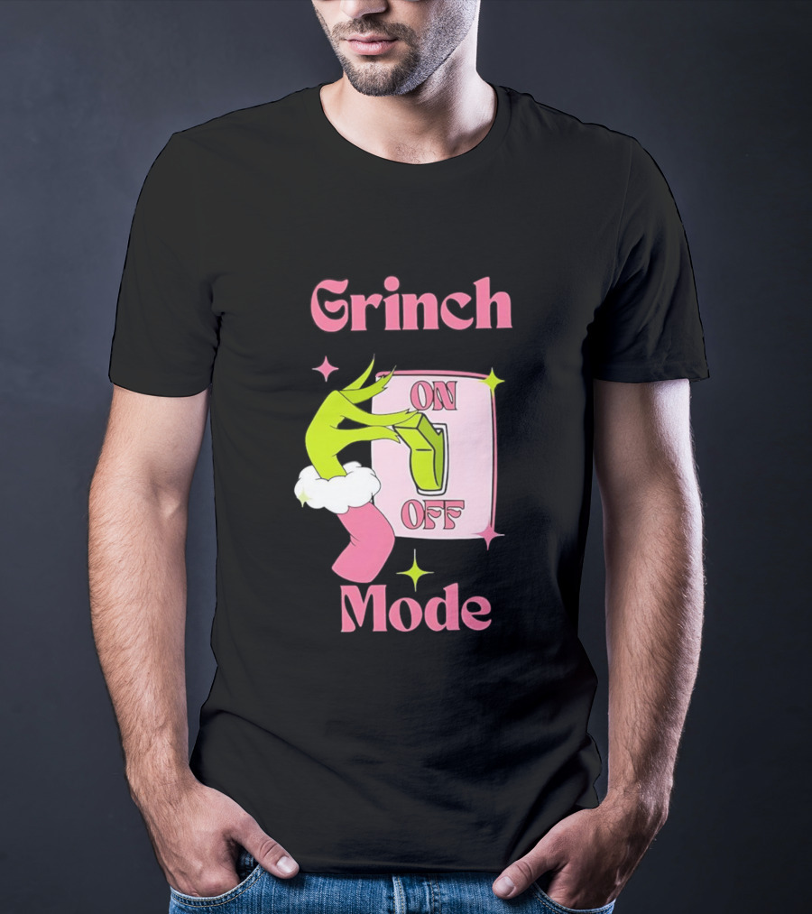 Grinch Mode On Off Merry Christmas Pink Girl T-Shirt