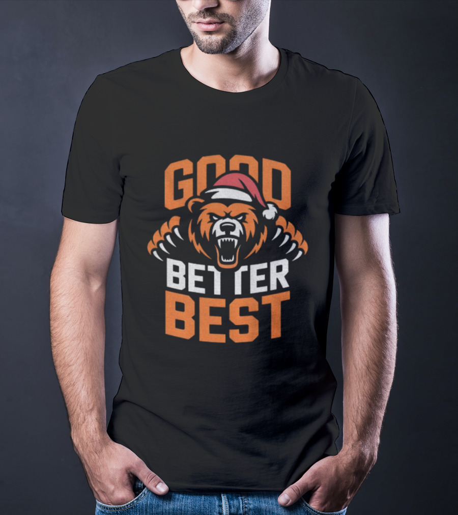 Good Better Best Chicago Bear Mascot Santa Hat Christmas Vintage T-Shirt