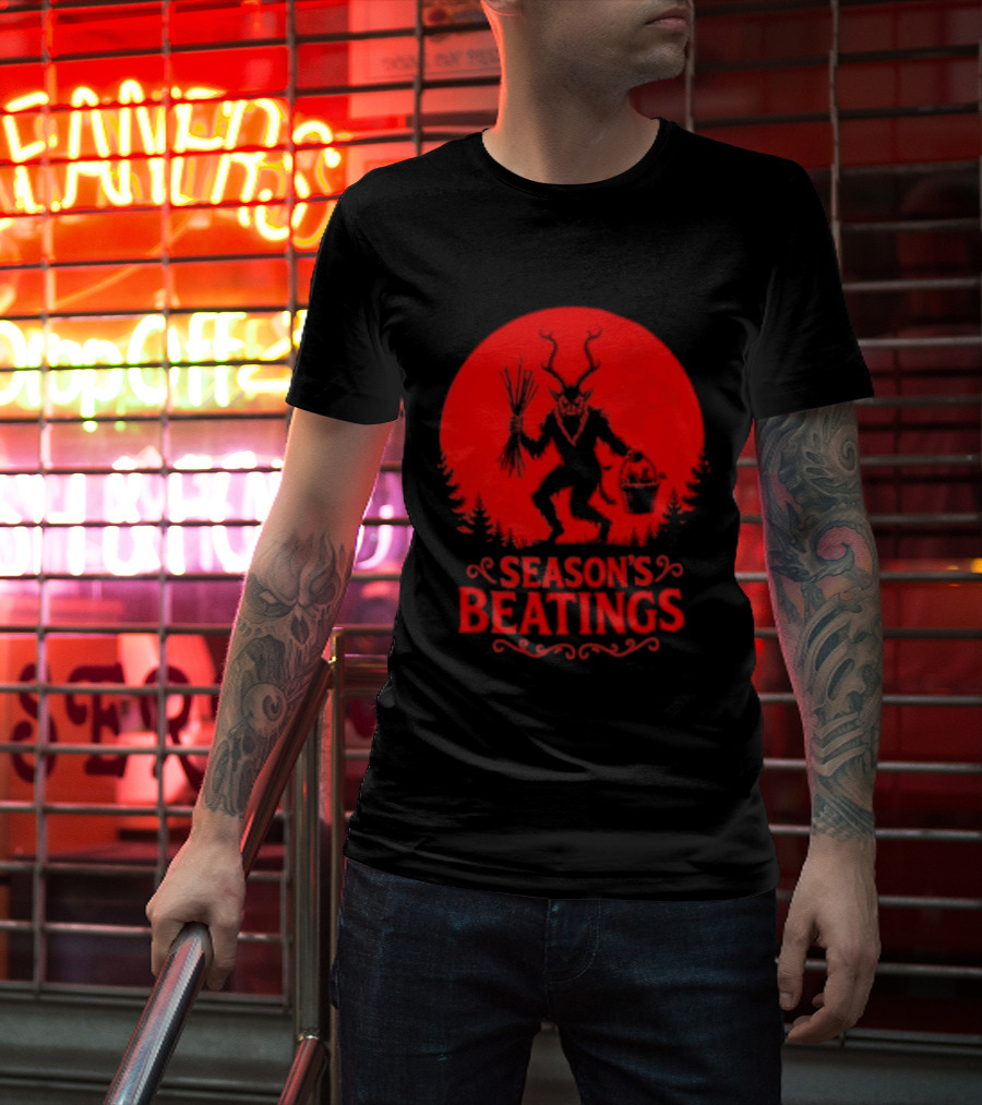 Krampus Season’s Beatings Gothic Christmas Horror T-Shirt