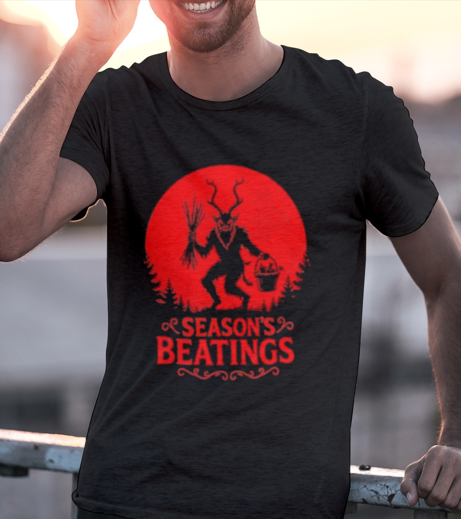 Krampus Season’s Beatings Gothic Christmas Horror T-Shirt