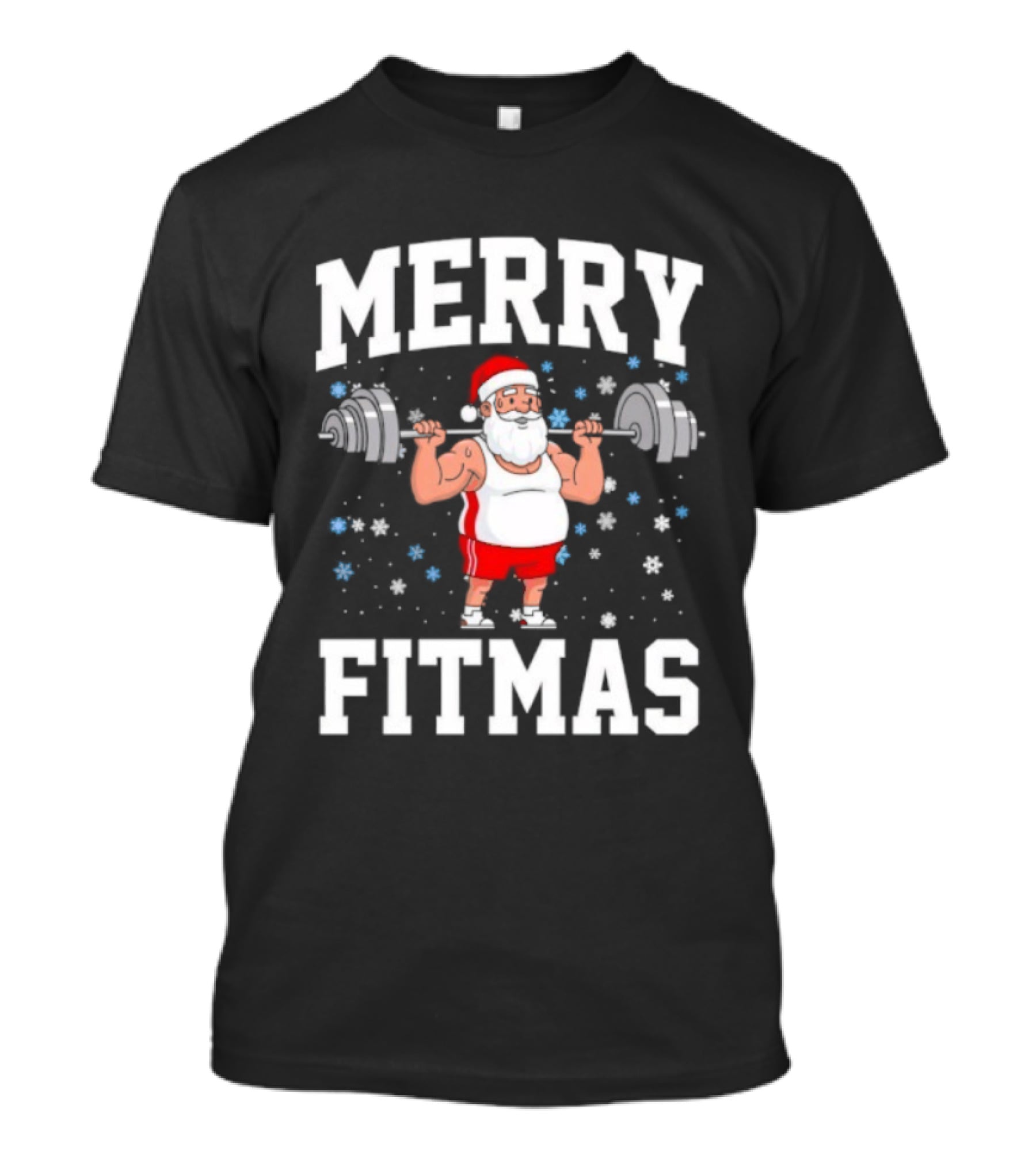 Merry Fitmas Santa Claus Lifting Weights Holiday Humor T-Shirt