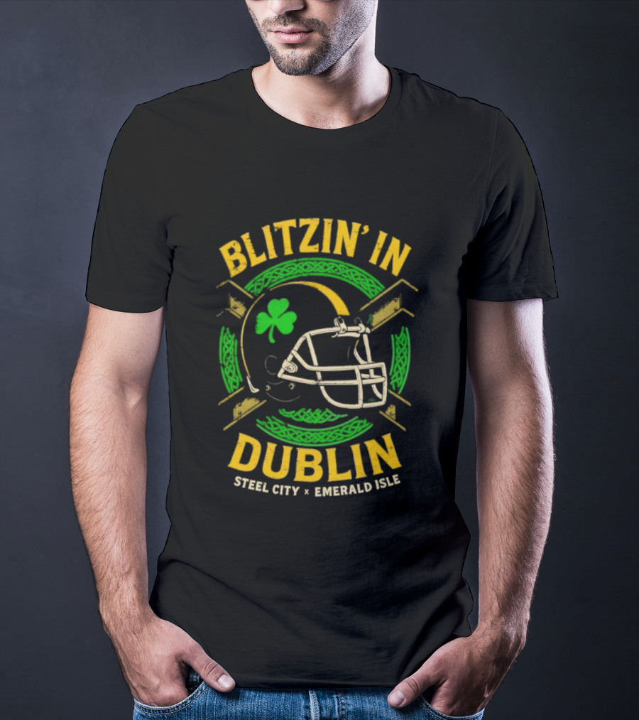 Blitzin’ In Dublin Steel City Emerald Isle Helmet Shamrock T-Shirt