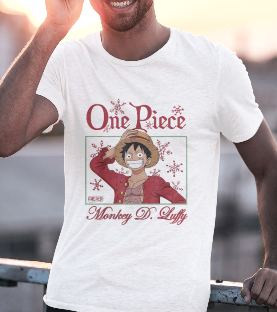 One Piece Monkey D. Luffy Happy Holidays Christmas Snowflakes T-Shirt