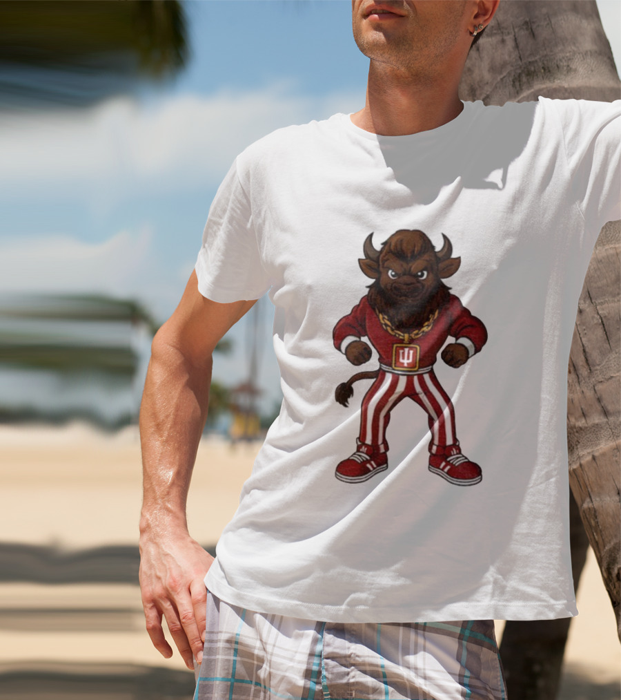 Indiana Hoosiers Buffalo Mascot Striped Pants Red Outfit T-Shirt