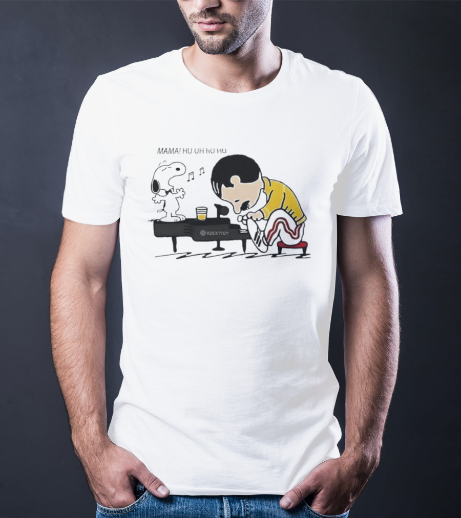 Snoopy Freddie Mercury Piano Performance Parody Peanuts Crossover T-Shirt