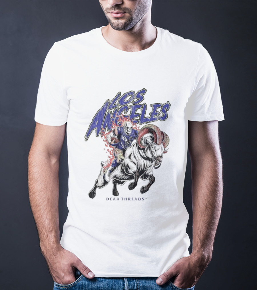Los Angeles Rams Dead Threads Skull Face Riding Ram Mascot T-Shirt