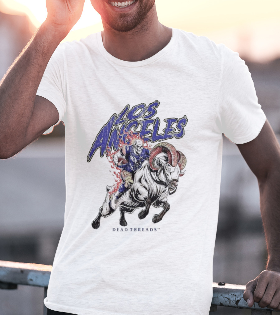 Los Angeles Rams Dead Threads Skull Face Riding Ram Mascot T-Shirt