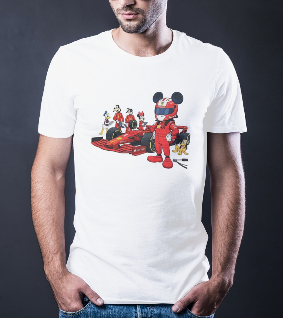 Ferrari Racing Disney Mickey Minnie Donald Goofy Pluto F1 Christmas T-Shirt