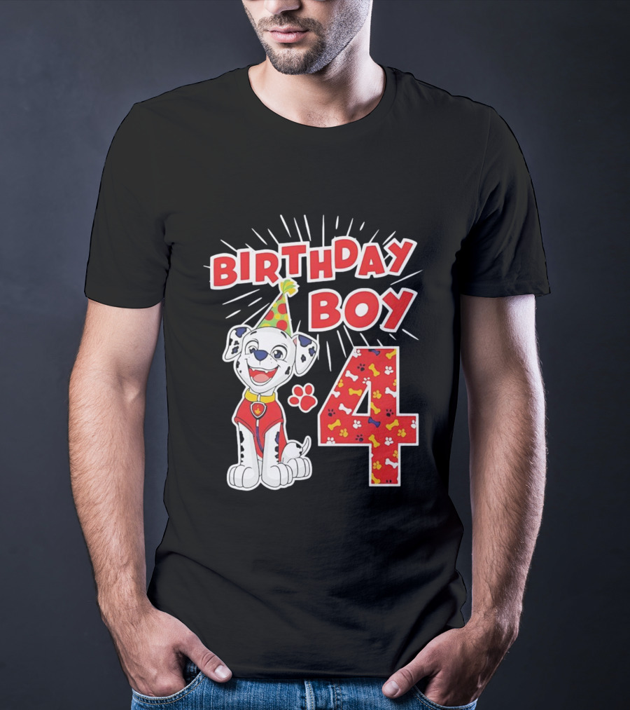 4th Birthday Boy Celebration With Cute Pup And Party Hat T-Shirt