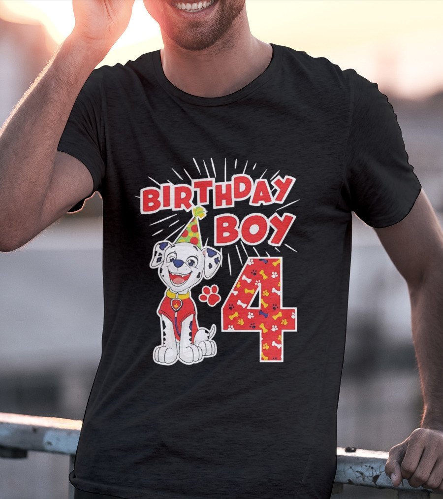 4th Birthday Boy Celebration With Cute Pup And Party Hat T-Shirt