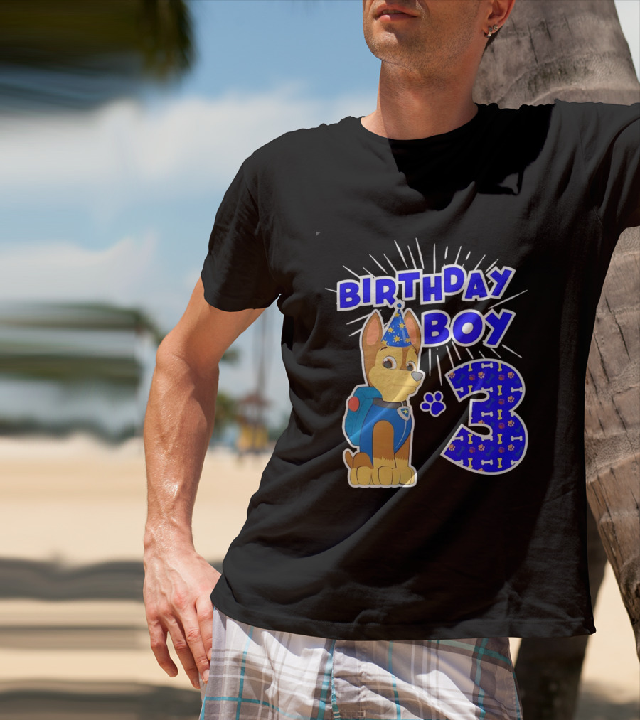 Birthday Boy Cute Police Pup Dog 3rd Party Theme T-Shirt