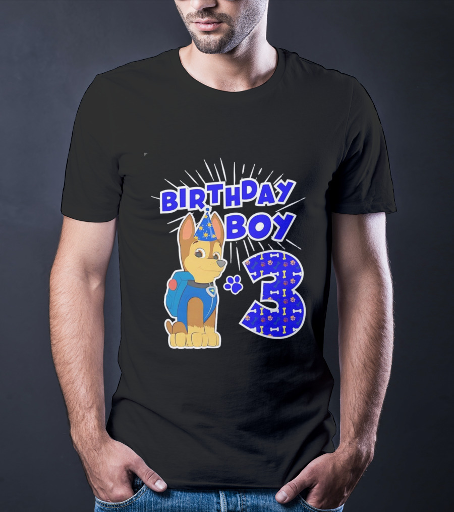 Birthday Boy Cute Police Pup Dog 3rd Party Theme T-Shirt