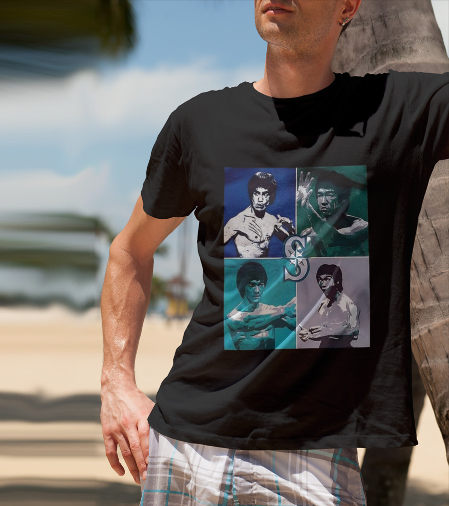 Bruce Lee Seattle Mariners SC Star Emblem Four Pop Art Portraits T-Shirt
