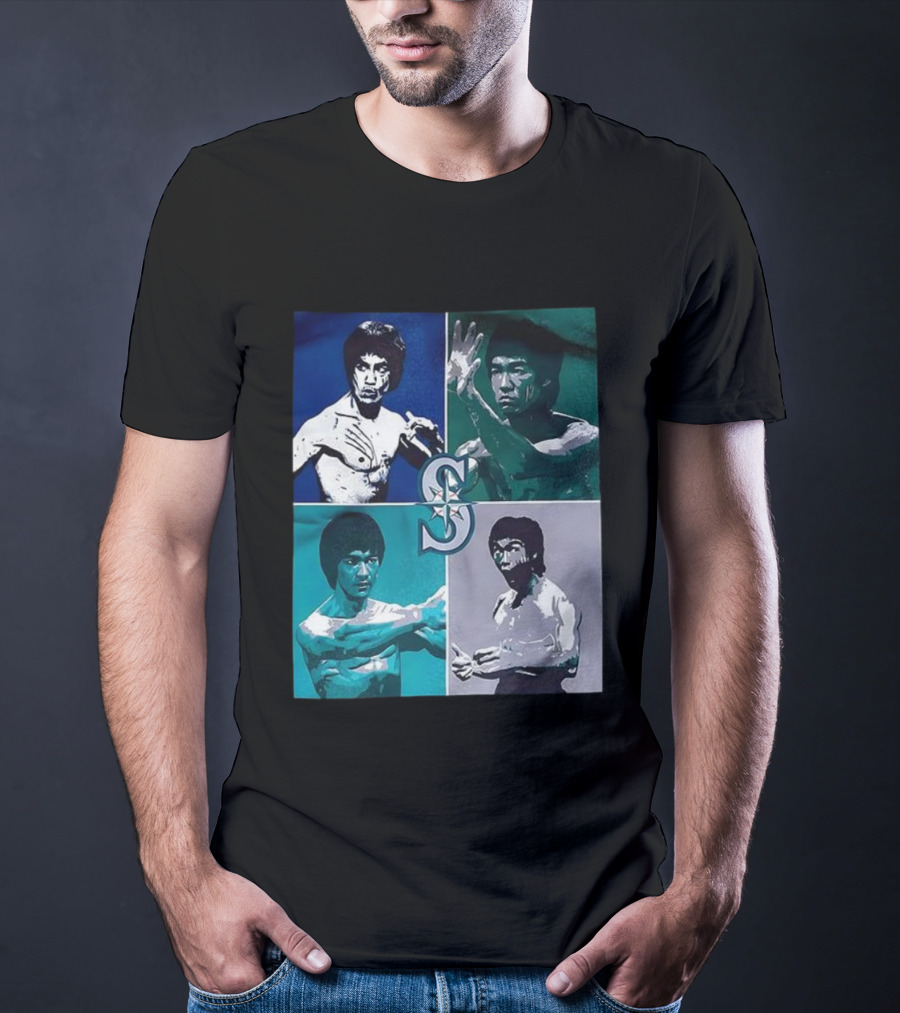 Bruce Lee Seattle Mariners SC Star Emblem Four Pop Art Portraits T-Shirt
