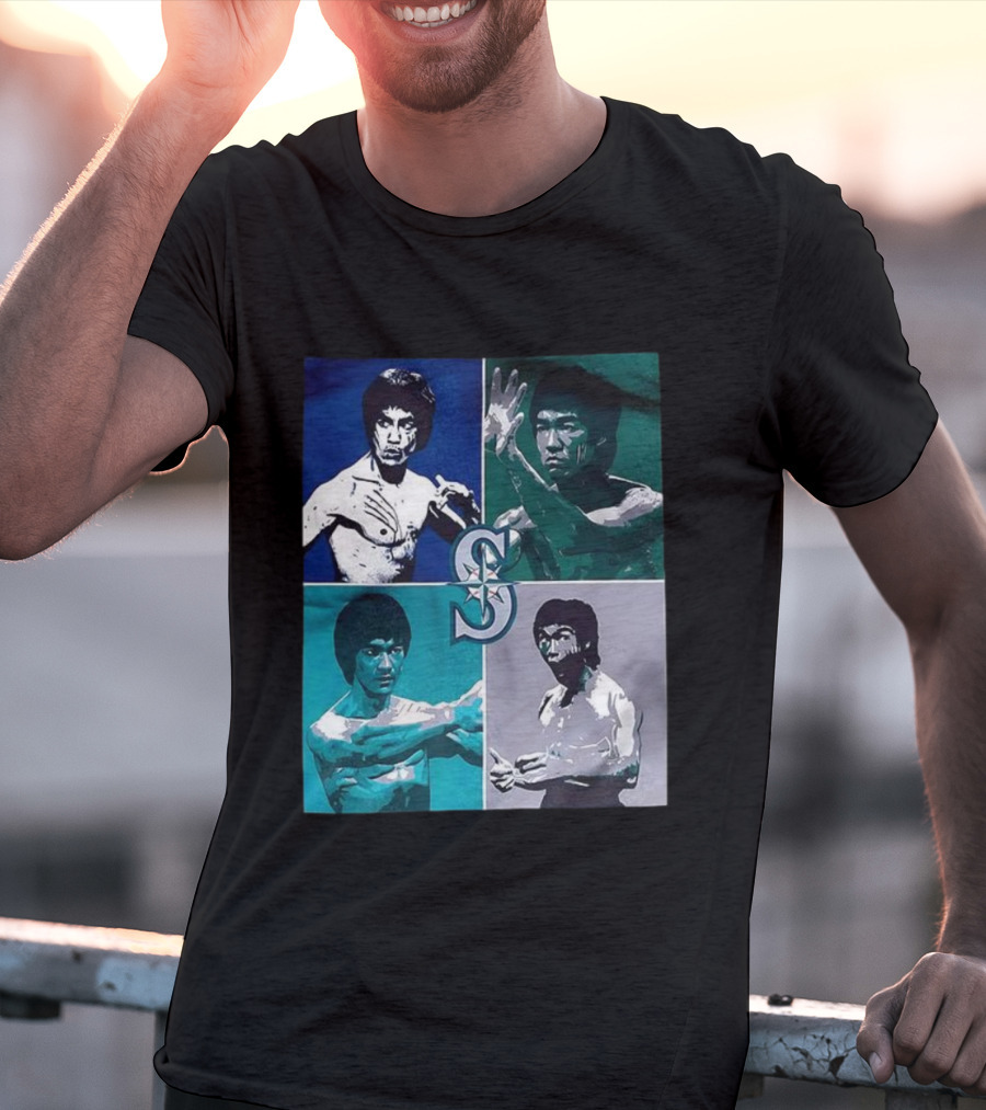 Bruce Lee Seattle Mariners SC Star Emblem Four Pop Art Portraits T-Shirt