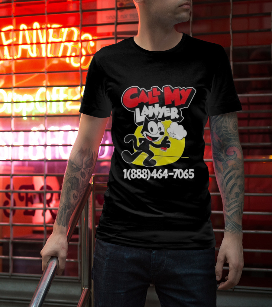 Call My Lawyer Felix The Cat Spray Paint Retro Style T-Shirt