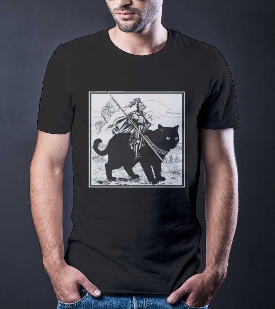Medieval Knight Riding Giant Cat With Heraldic Banner T-Shirt