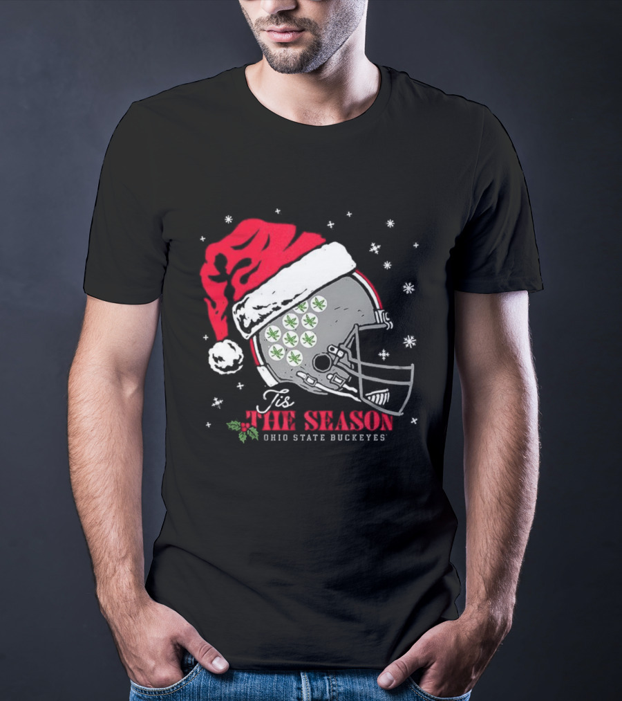 Tis The Season Ohio State Buckeyes Football Santa Helmet Christmas T-Shirt