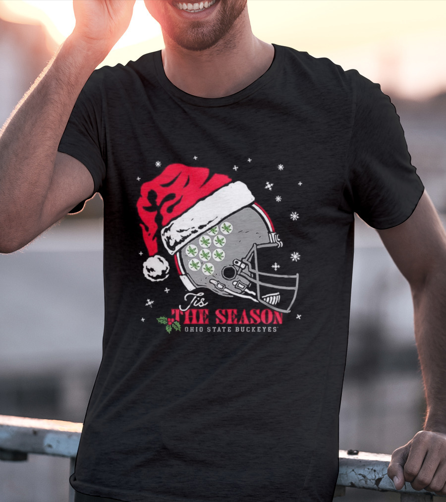 Tis The Season Ohio State Buckeyes Football Santa Helmet Christmas T-Shirt