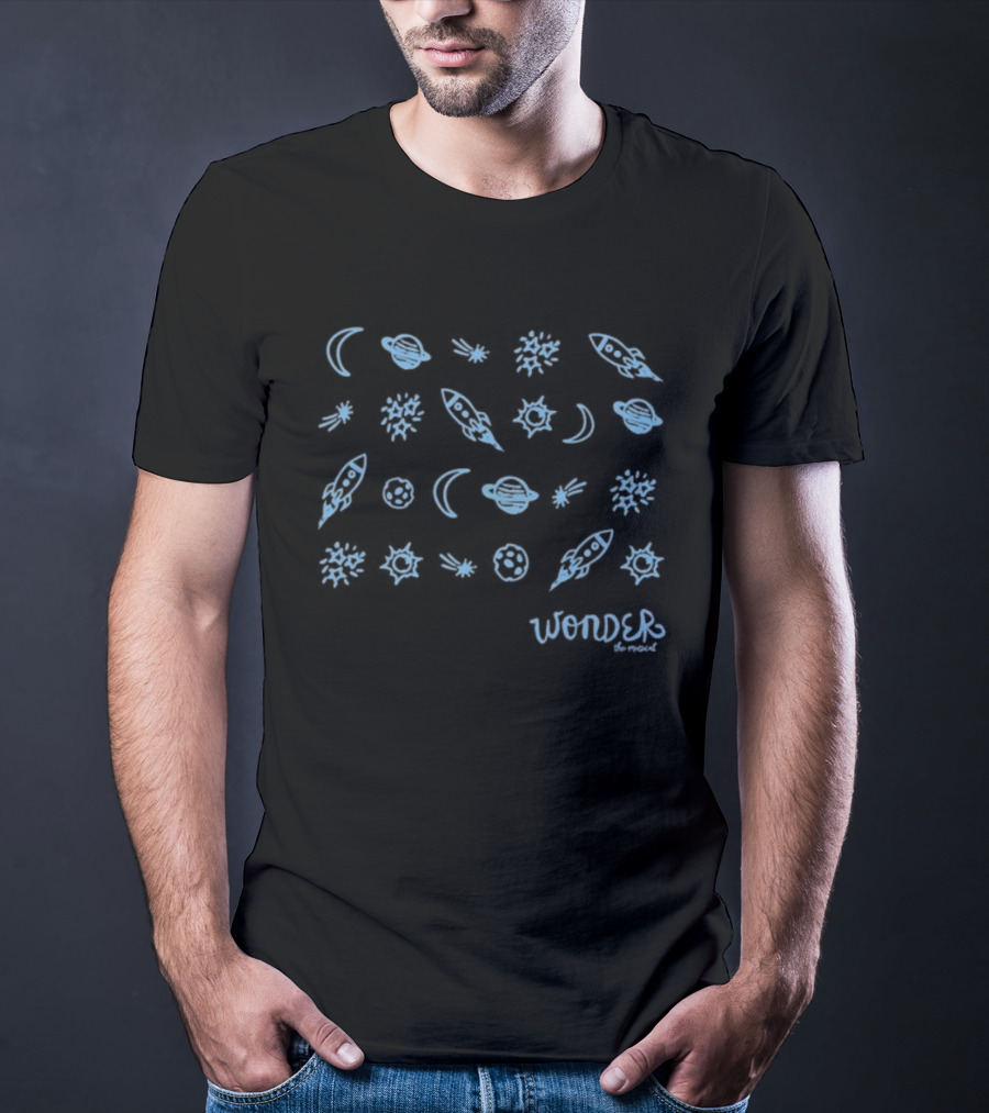 Wonder Icons Celestial Blue Stars And Moon Pattern T-Shirt