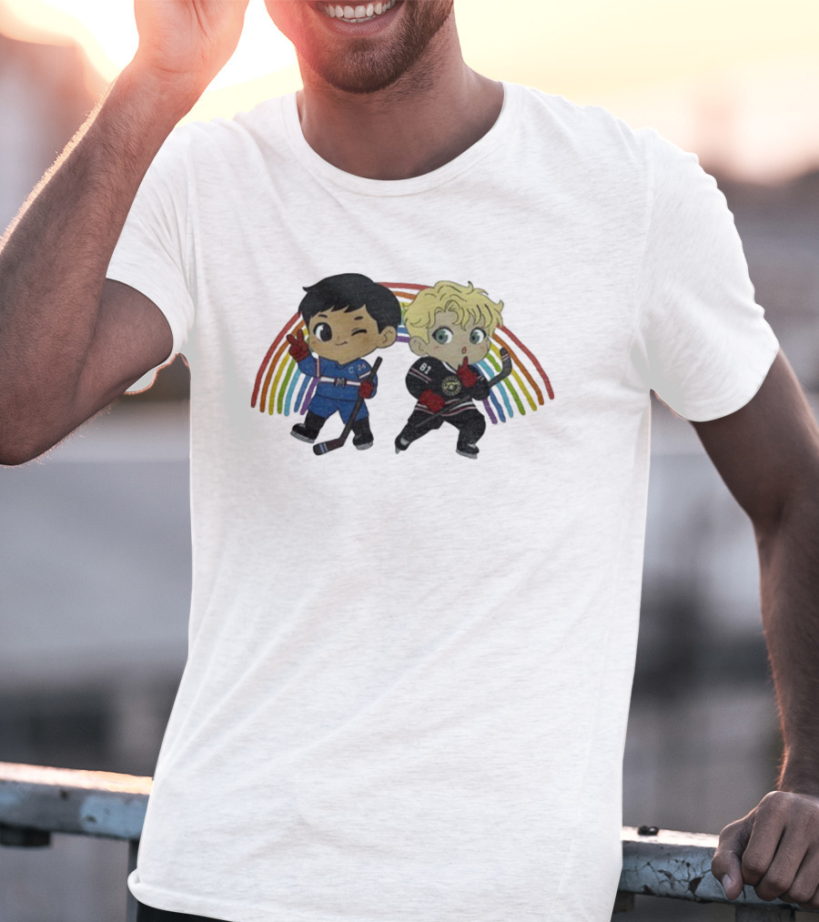 Hollanov Pride Heated Rivalry Chibi Hockey Players Rainbow T-Shirt