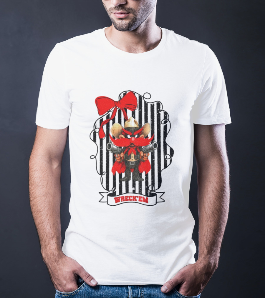 Texas Tech Red Raiders 2025 Mascot Vintage Raider Red Guns Up Wreck 'Em Bow T-Shirt