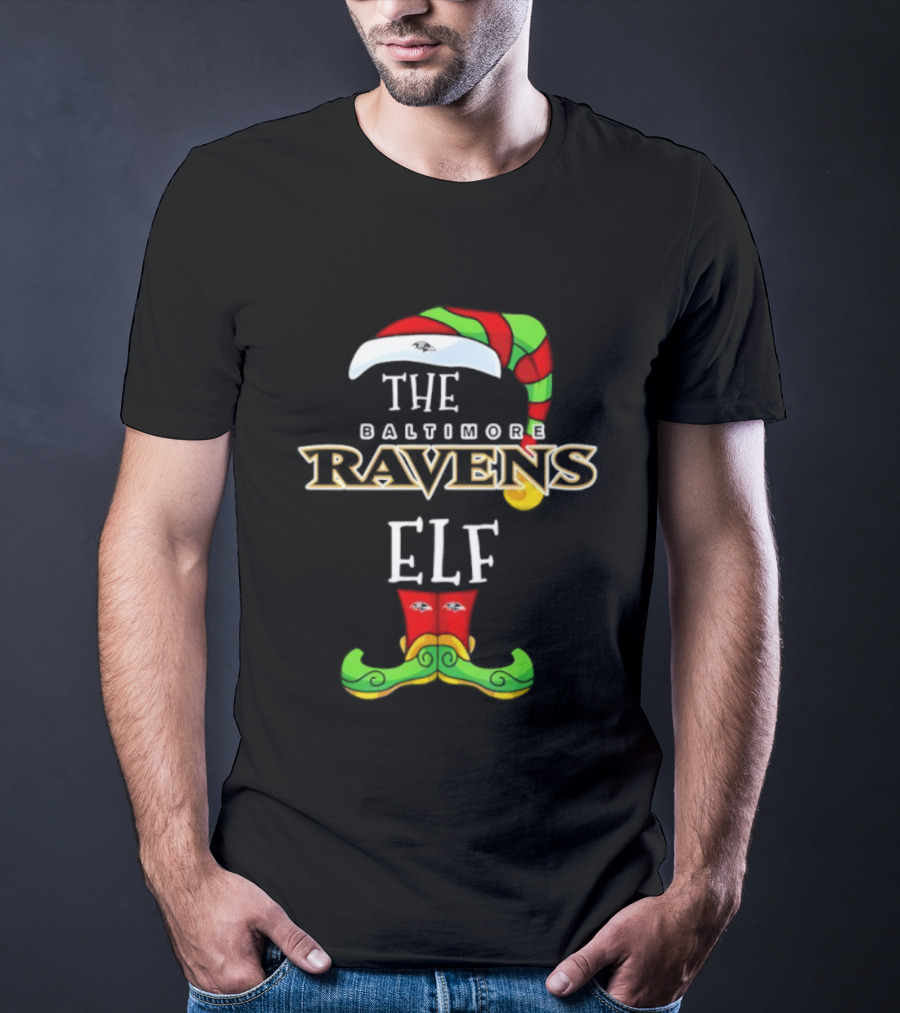 Baltimore Ravens Christmas Elf Hat Festive Sports Theme T-Shirt