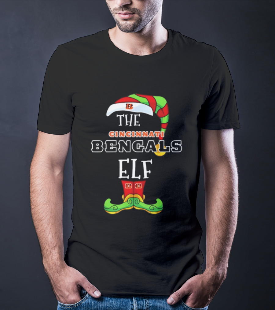 Cincinnati Bengals Christmas Elf Hat And Shoes Holiday Spirit T-Shirt