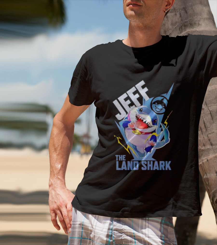 Jeff The Landshark Fun Colorful Cartoon Character With Lightning Bolt T-Shirt