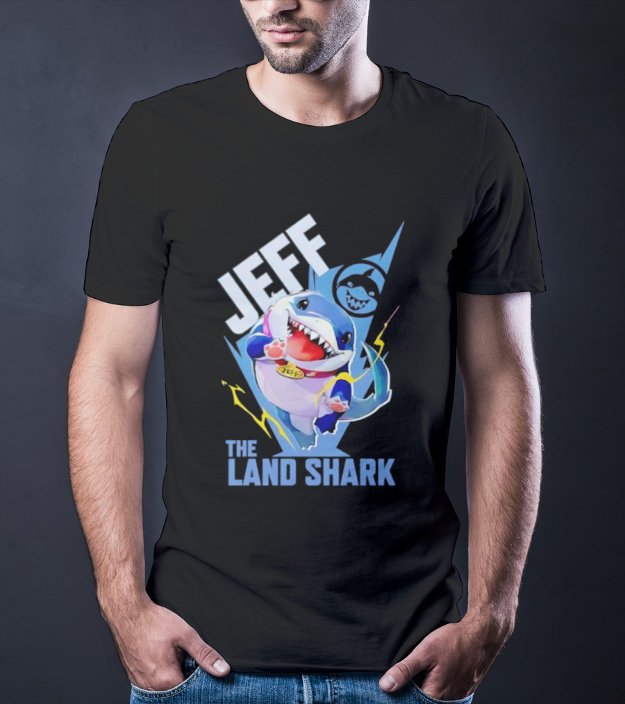 Jeff The Landshark Fun Colorful Cartoon Character With Lightning Bolt T-Shirt