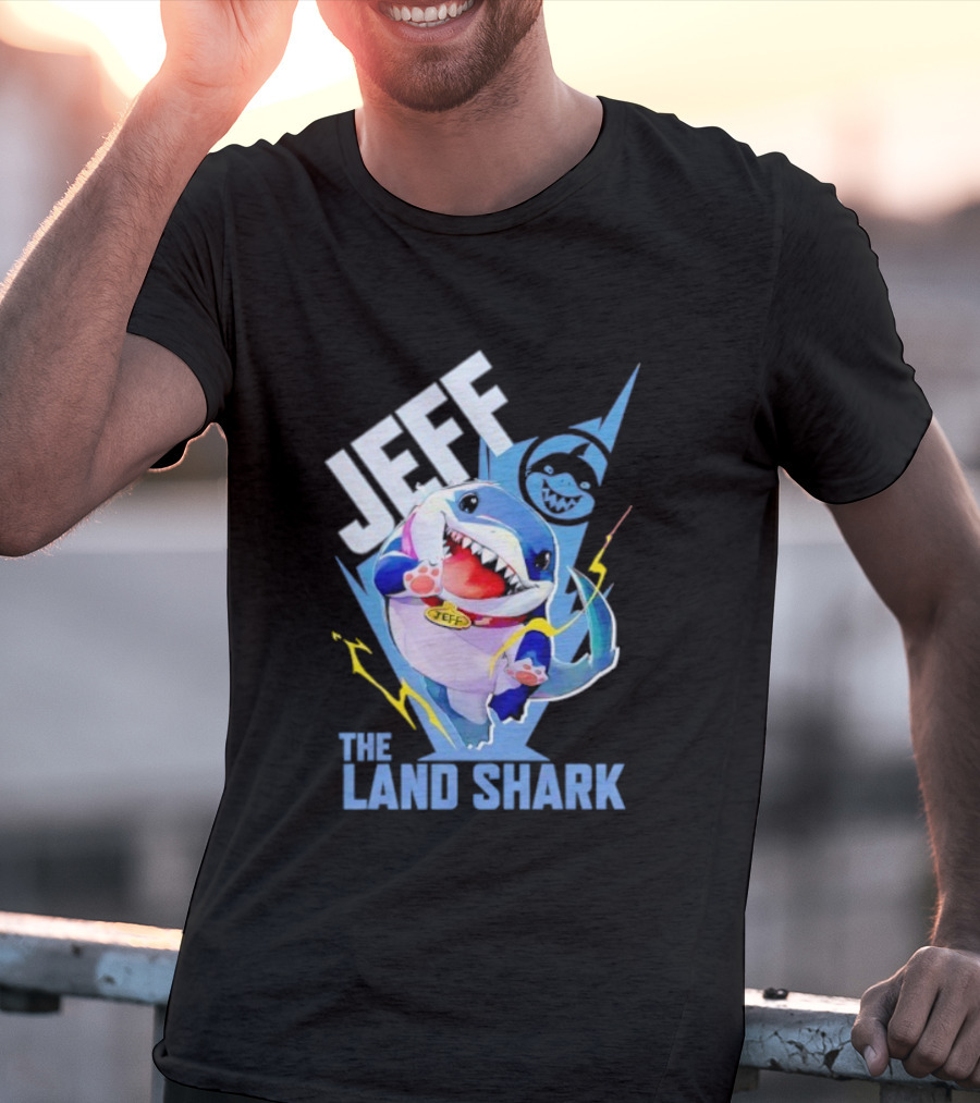 Jeff The Landshark Fun Colorful Cartoon Character With Lightning Bolt T-Shirt