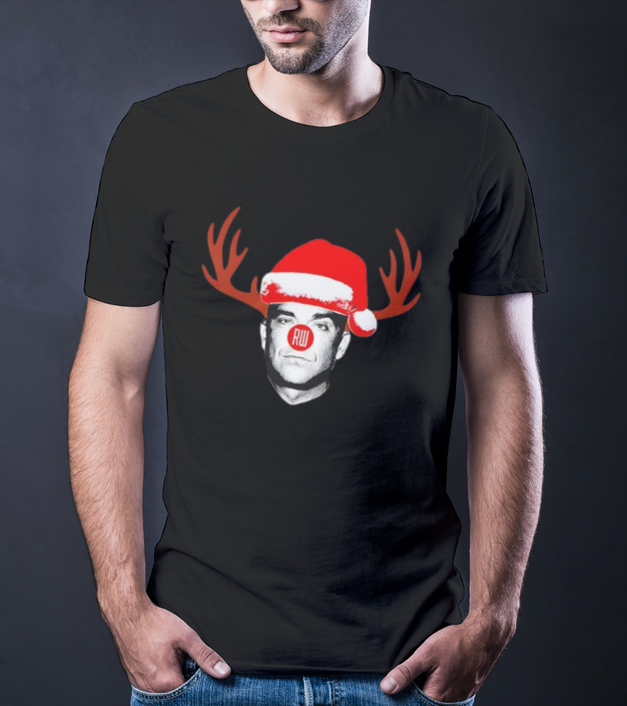 Rudolph Robbie Reindeer Santa Hat RW Nose Antlers Holiday T-Shirt