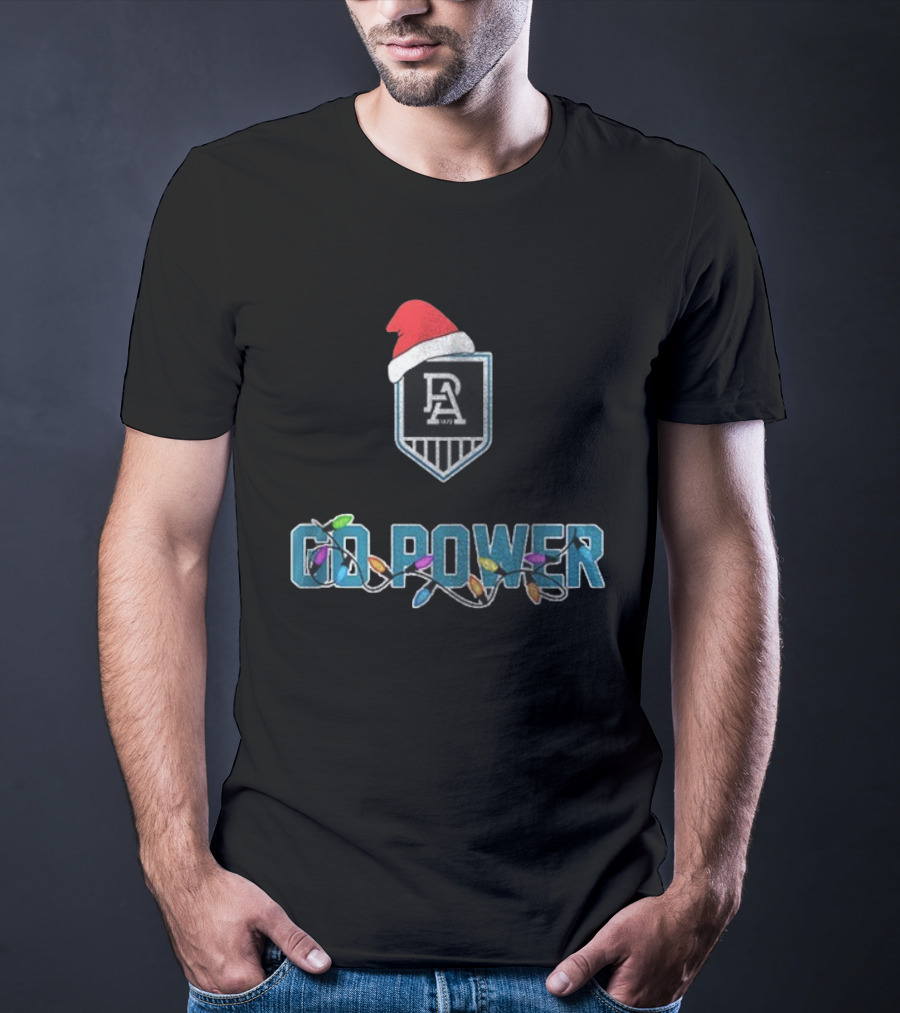 Port Adelaide Santa Hat Christmas Lights Go Power Players T-Shirt