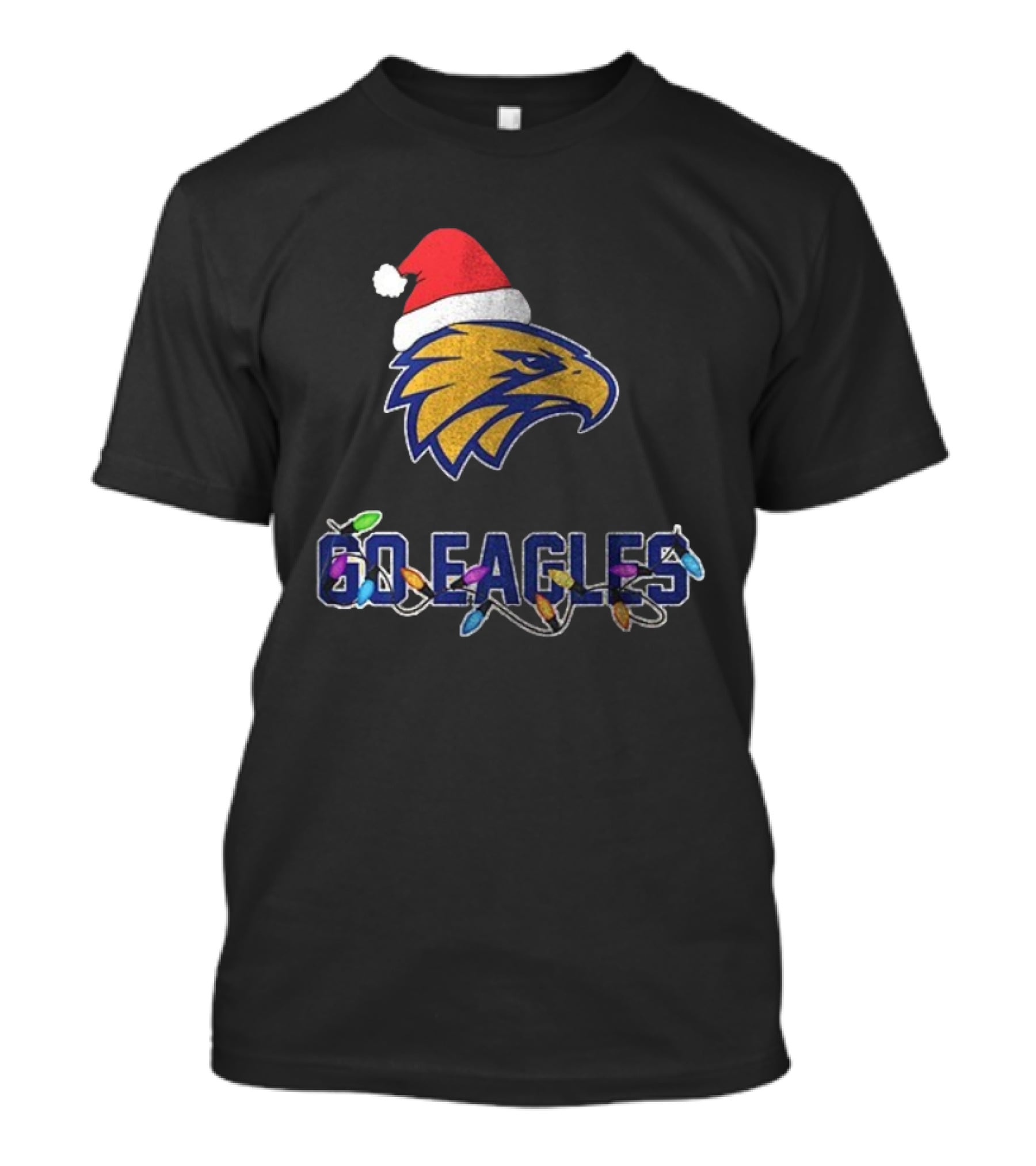 West Coast Eagles Go Eagles Christmas Santa Hat And Lights T-Shirt