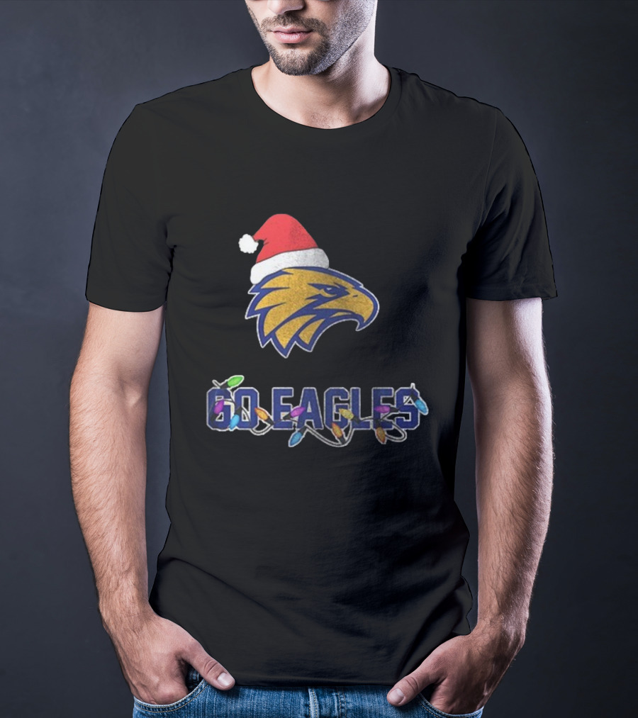 West Coast Eagles Go Eagles Christmas Santa Hat And Lights T-Shirt
