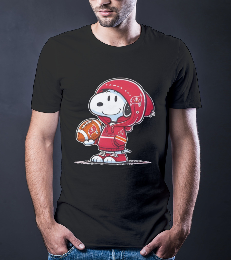 Snoopy Tampa Bay Buccaneers Football Outfit With Helmet And Ball Peanuts NFL Fan T-Shirt