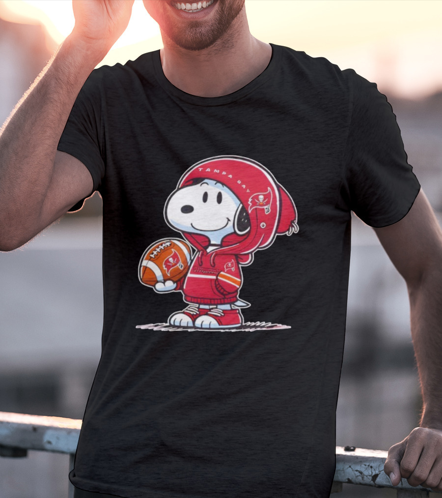 Snoopy Tampa Bay Buccaneers Football Outfit With Helmet And Ball Peanuts NFL Fan T-Shirt